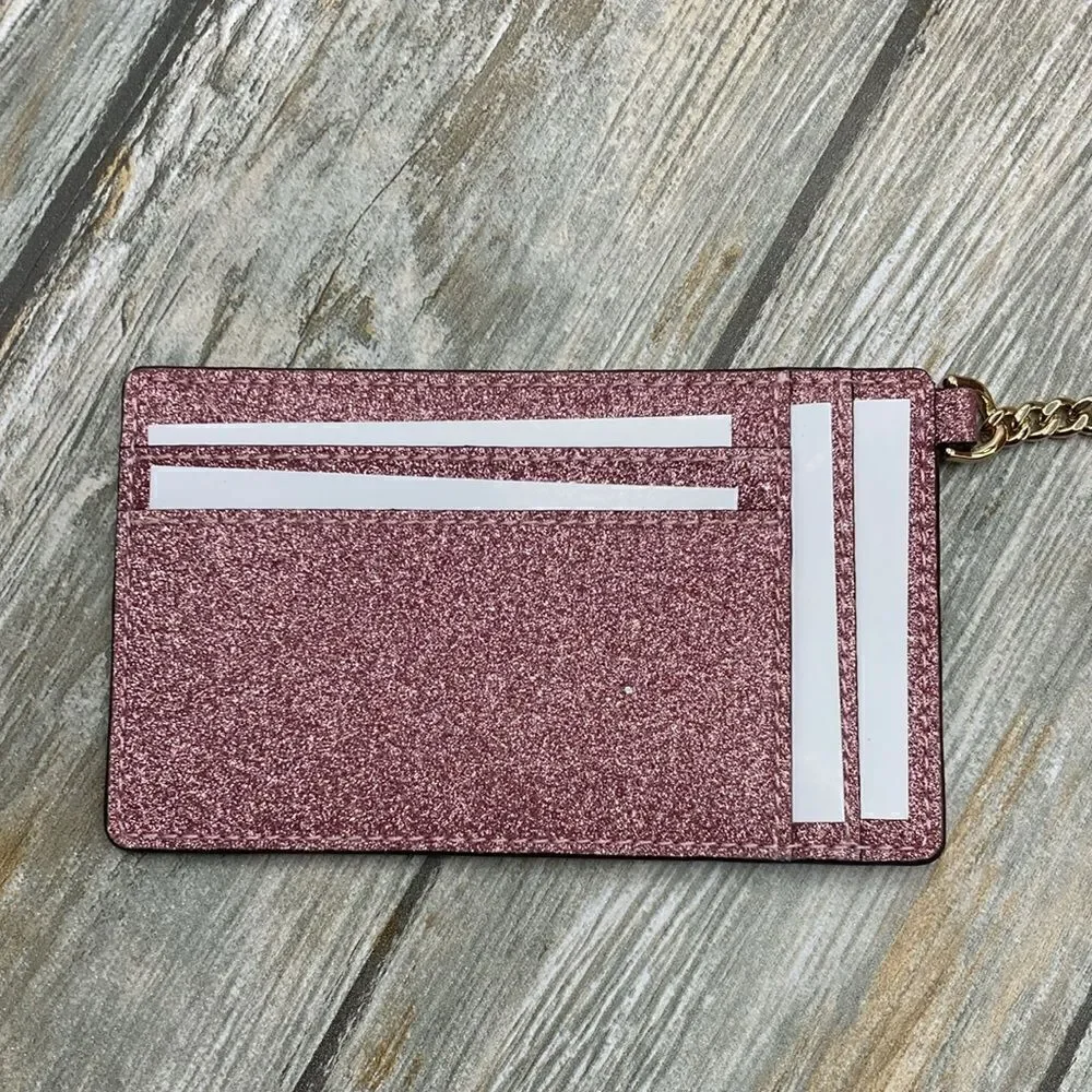 Kate Spade Glimmer Glitter Crossbody Duo Card Holder Bag Purse Mitten Pink